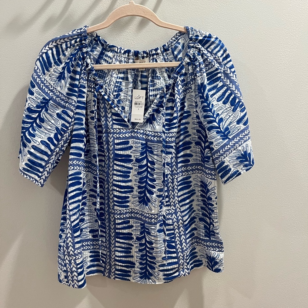 LOFT Blue and White Blouse Elegant Top